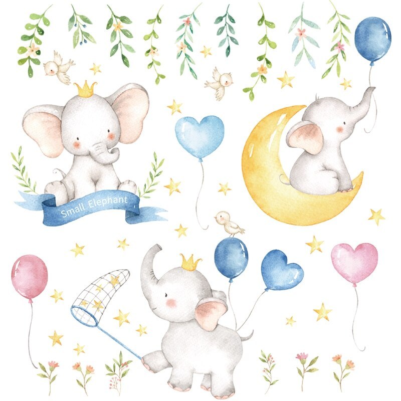 Baby Elephant Animal Kids Room Cartoon Wall Sticker