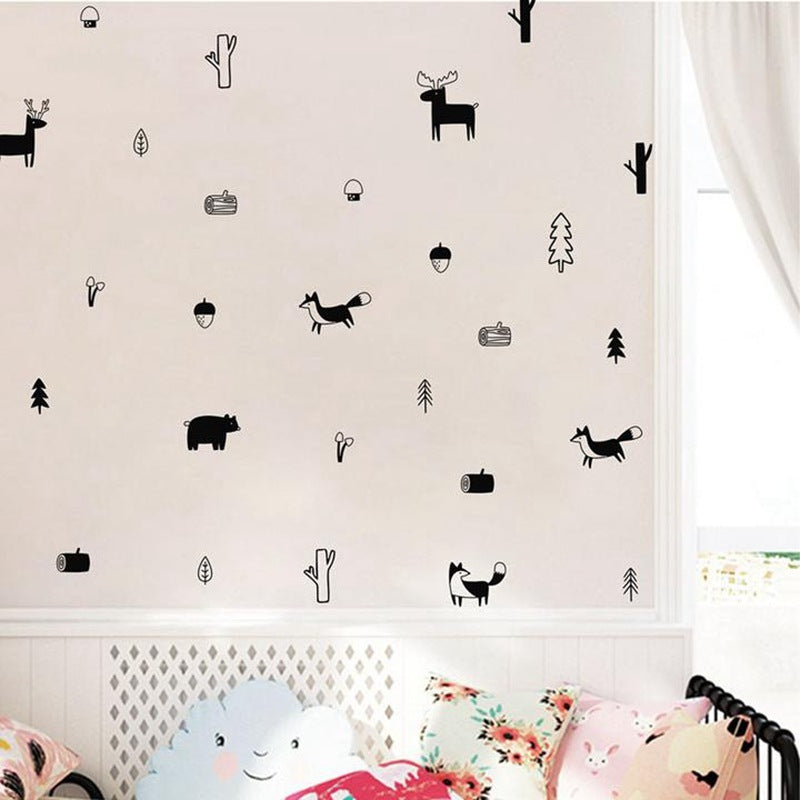 Nordic Style Forest Animal Wall Decals , Woodland Tree Nursery Vinyl Art Wall Stickers Children Room Modern Wall Decor