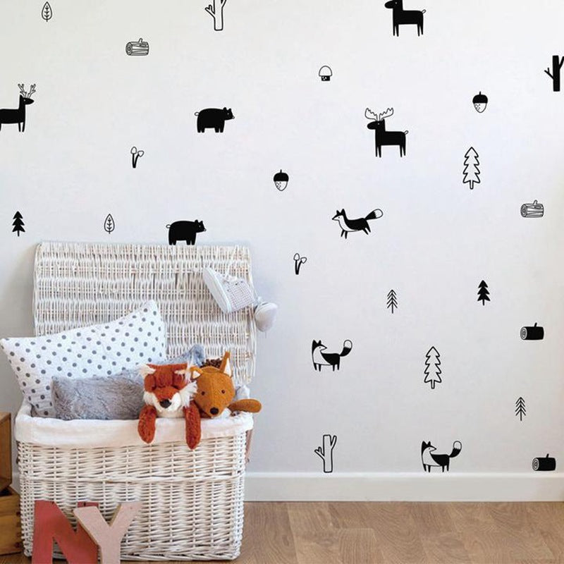 Nordic Style Forest Animal Wall Decals , Woodland Tree Nursery Vinyl Art Wall Stickers Children Room Modern Wall Decor