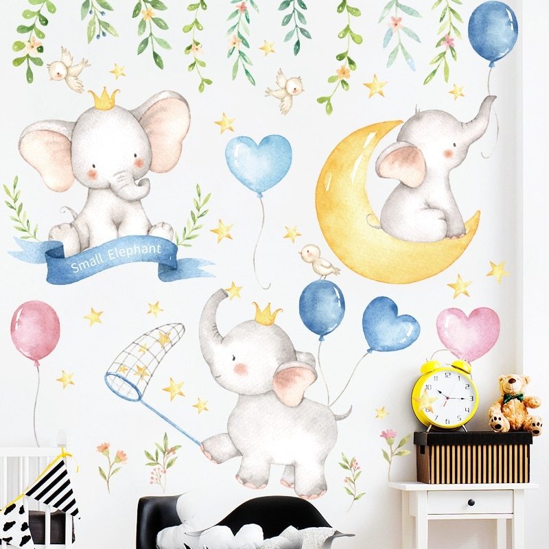 Baby Elephant Animal Kids Room Cartoon Wall Sticker