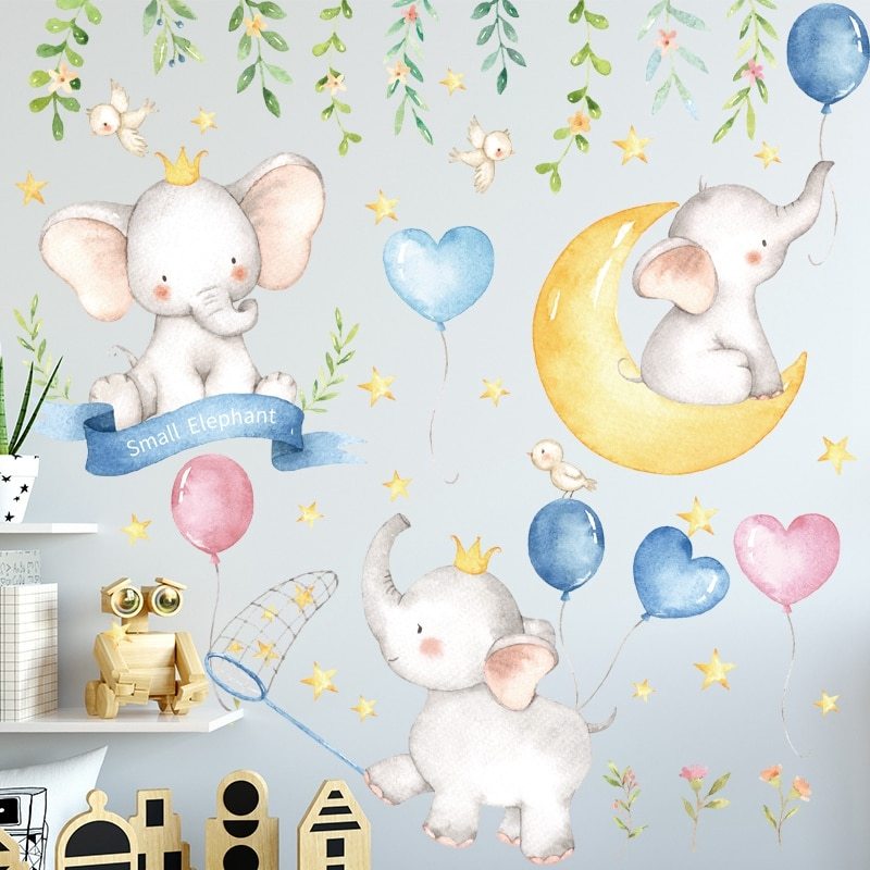 Baby Elephant Animal Kids Room Cartoon Wall Sticker